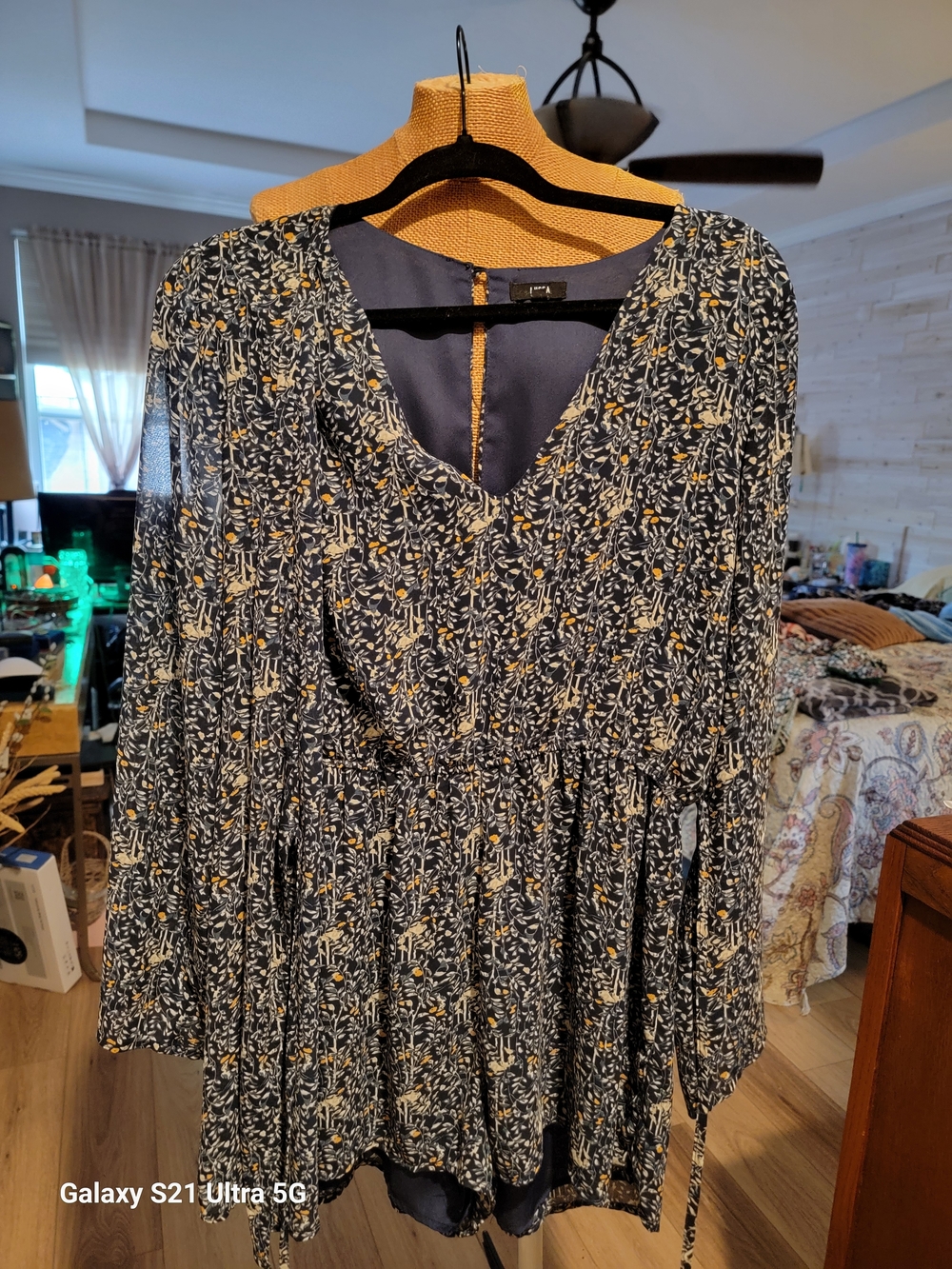 Women's Navy Floral Romper with Tie Waist